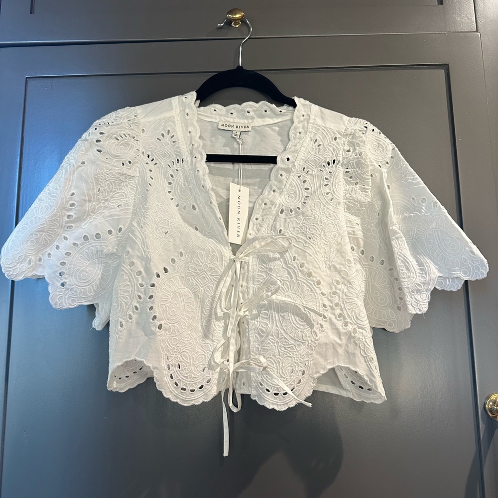 Moon River White Eyelet Blouse